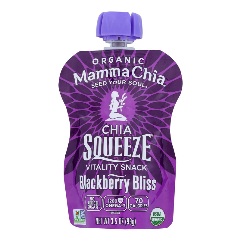 Mamma Chia Squeeze Vitality Snack - Blackberry Bliss - Case of 16 - 3.5 Ounce.