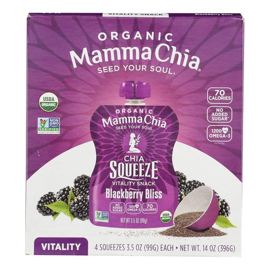 Mamma Chia Squeeze Vitality Snack - Blackberry Bliss - Case of 6 - 3.5 Ounce.