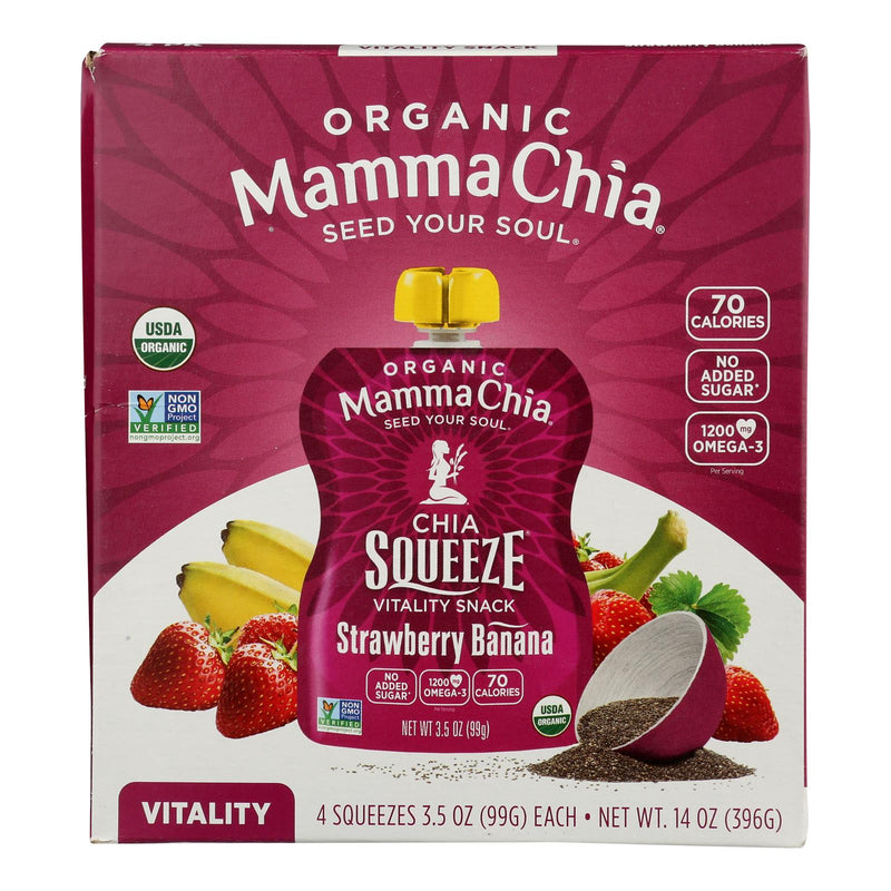 Mamma Chia Organic Squeeze Vitality Snack - Strawberry Banana - Case of 6 - 3.5 Ounce.