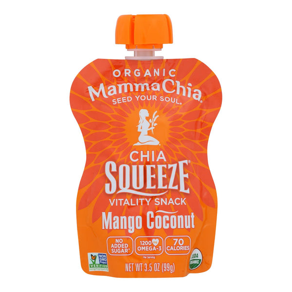 Mamma Chia Squeeze Vitality Snack - Mango Coconut - Case of 16 - 3.5 Ounce.