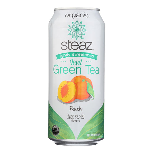 Steaz Lightly Sweetened Green Tea - Peach - Case of 12 - 16 Fl Ounce.