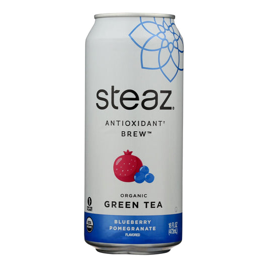 Steaz Lightly Sweetened Green Tea - Blueberry Pomegranate - Case of 12 - 16 Fl Ounce.