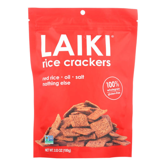 Laiki Red Rice Crackers - Case of 8 - 3.5 Ounce.