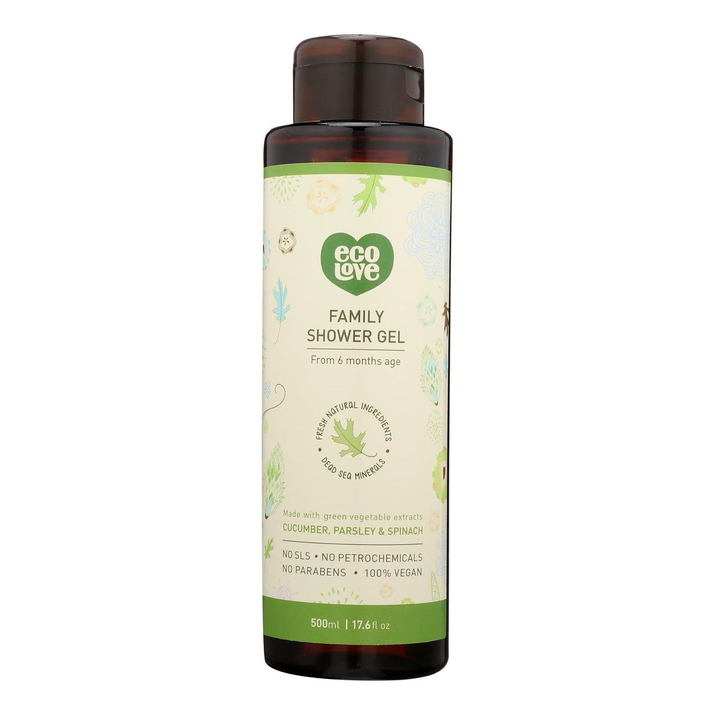 Ecolove Body Wash Green Vegetables Family Shower Gel For Ages 6 Months And Up - Case of 500 - 17.6 fl Ounce.