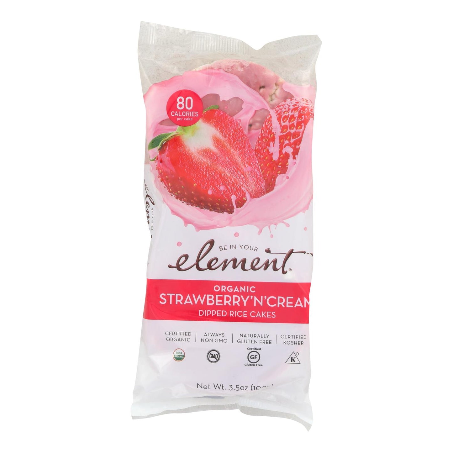 Element Organic Dipped Rice Cakes - Strawberry'N'Cream - Case of 6 - 3.5 Ounce