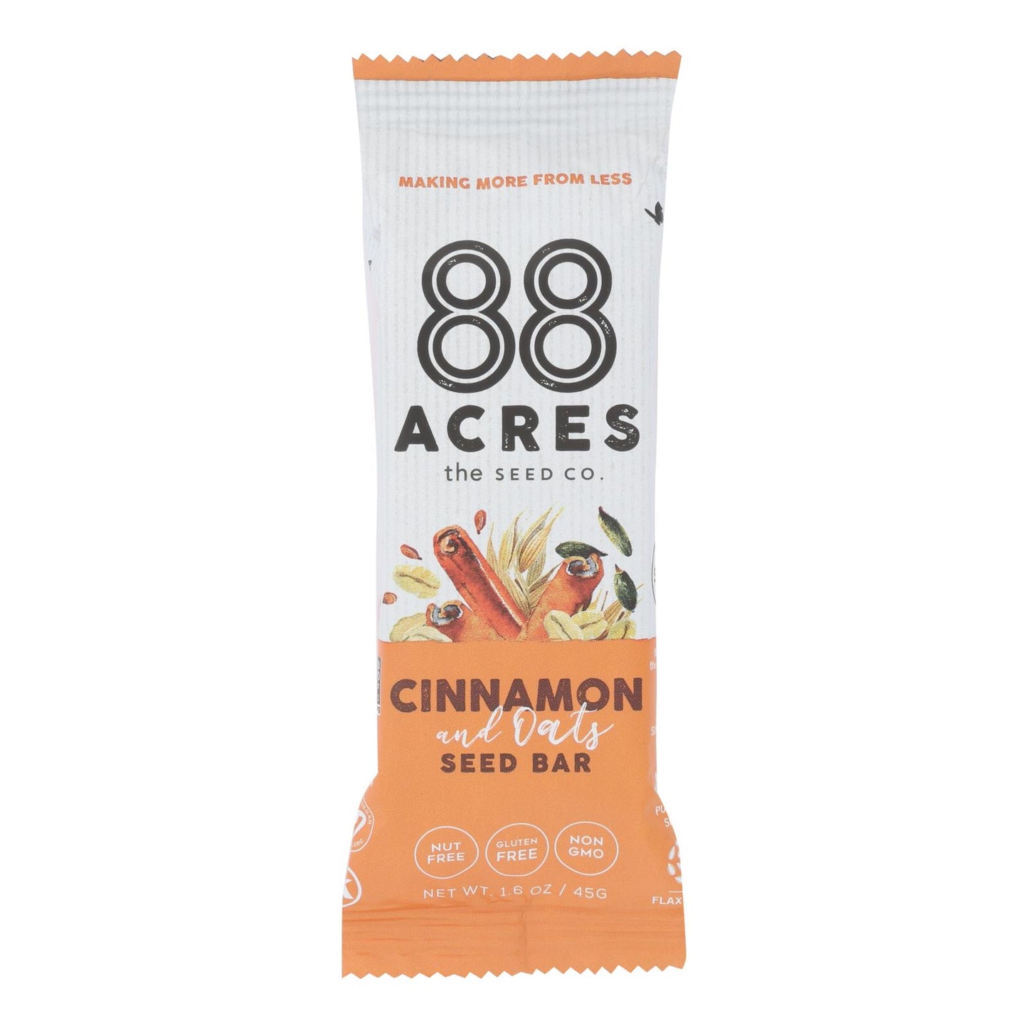 88 Acres - Seed Bars - Oats And Cinnamon - Case of 9 - 1.6 Ounce.