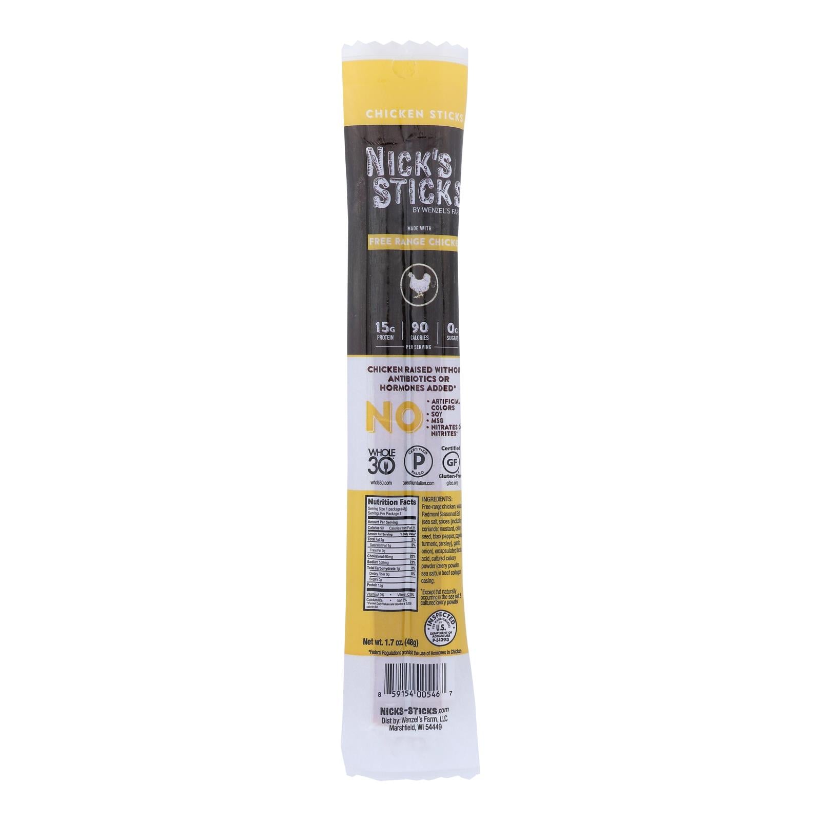 Nick's Sticks - Snack Stk Chicken Fr Rnge - Case of 25 - 1.7 Ounce