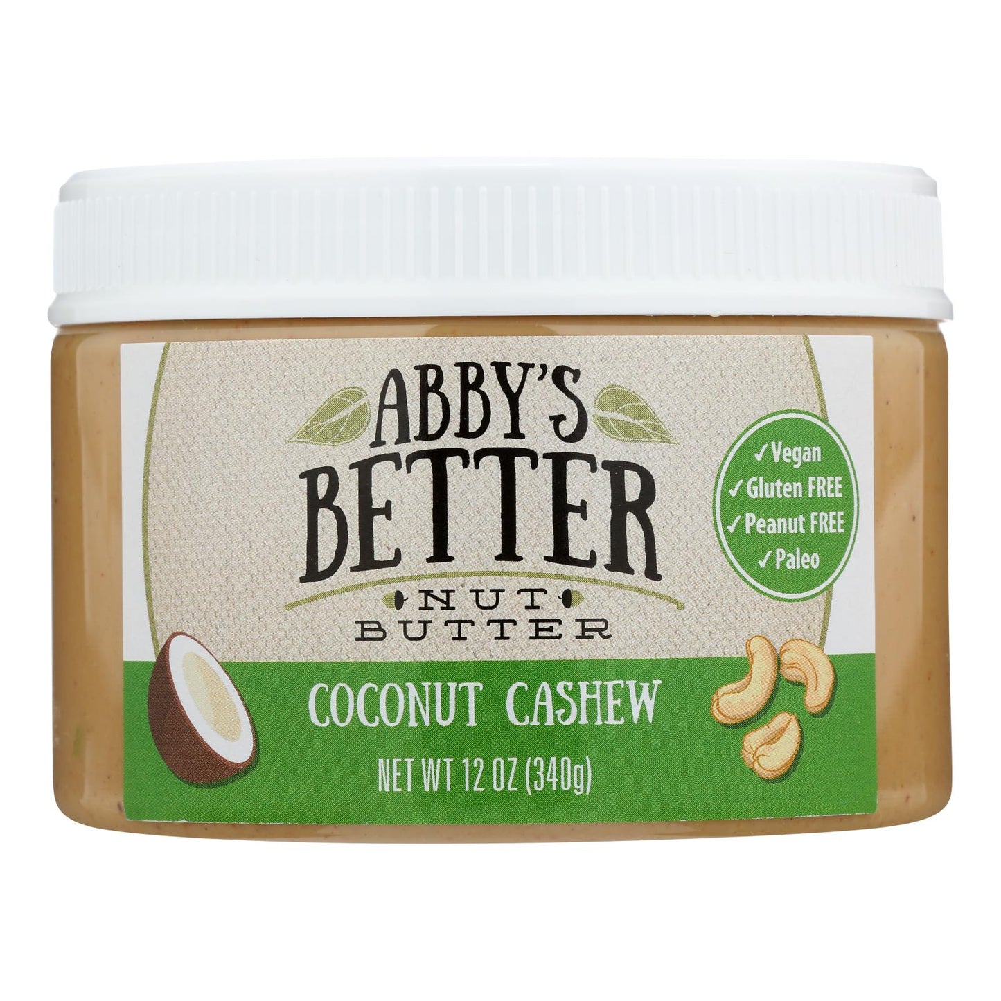 Abby's Better Nut Butter - Coconut Cashew Nut Butter - Case of 6 - 12 Ounce.