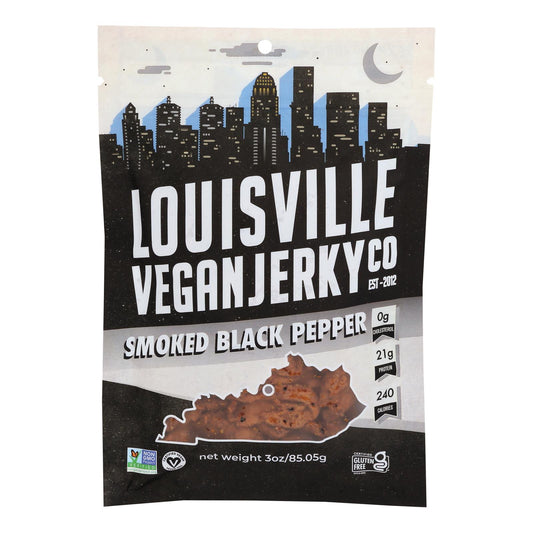 Louisville Vegan Jerky Jerky - Vegan - Black Pepper - Case of 10 - 3 Ounce