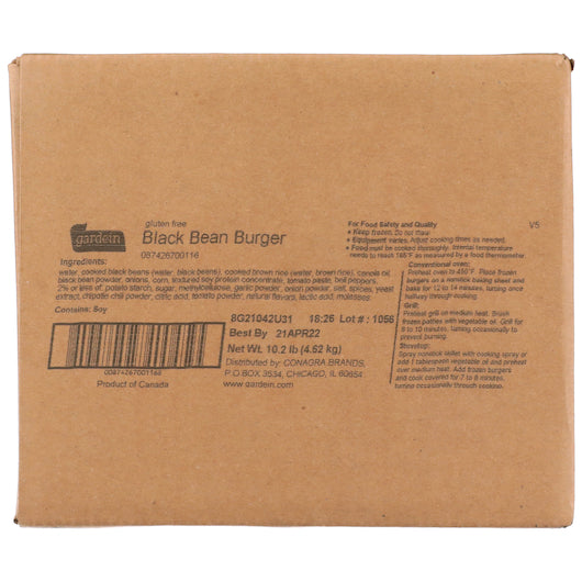 Gardein Gluten Free Black Bean Burger 3.4 Ounce Size - 48 Per Case.
