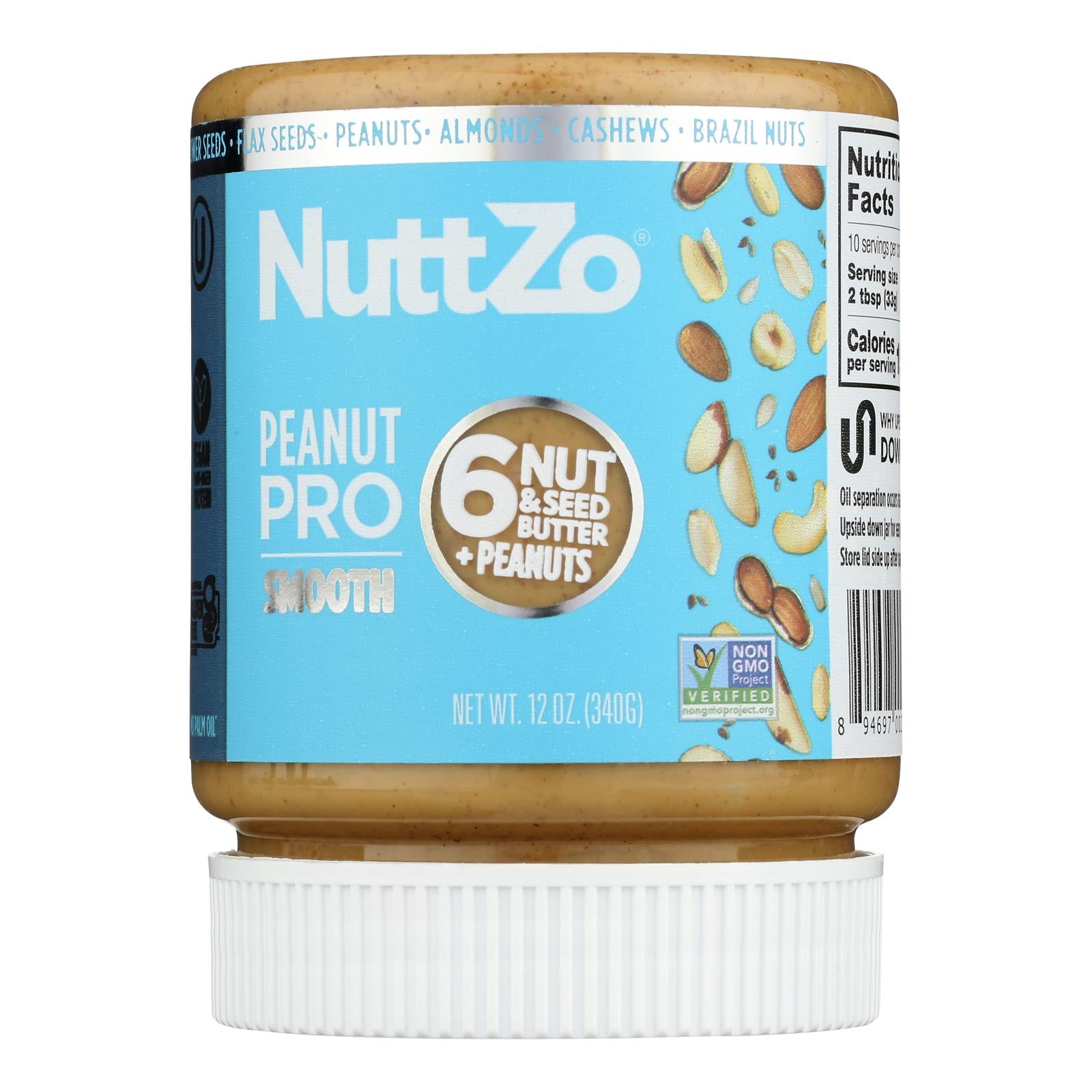 Nuttzo Peanut Butter, Smooth  - Case of 6 - 12 Ounce