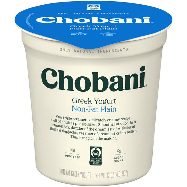 Chobani® Non Fat Plain Greek Yogurt 32 Ounce Size - 6 Per Case.