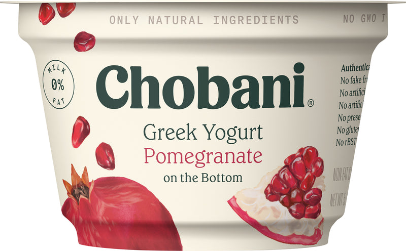 Chobani® Non Fat Greek Yogurt Pomegranate On The Bottom 5.3 Ounce Size - 12 Per Case.