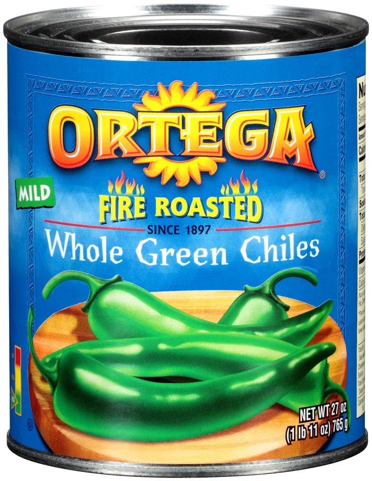 Fire Roasted Whole Green Chiles 27 Ounce Size - 12 Per Case.