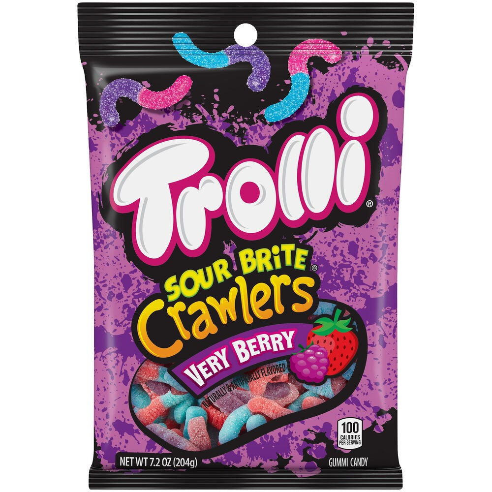 Trolli Very Berry Sour Brite Crawler Peg 7.2 Ounce Size - 8 Per Case.