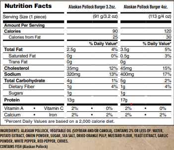 Frozen Seafood Trident Seafoods 4 Ounce Wild Caught Alaska Pollock Burger 10 Pound Each - 1 Per Case.