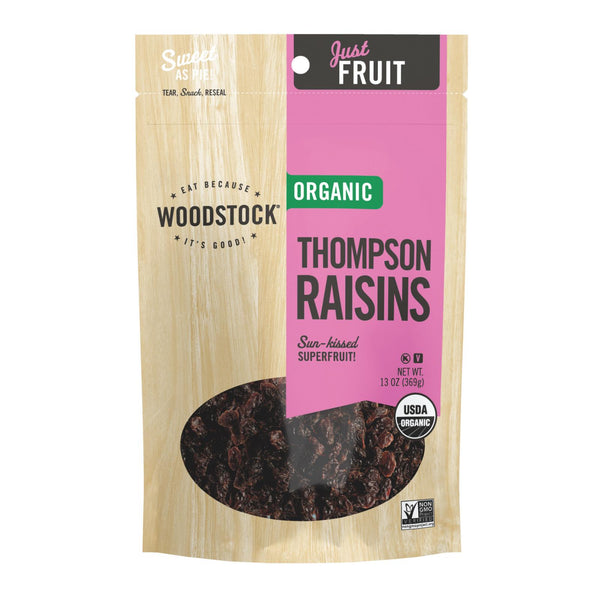 Woodstock Organic Unsweetened Raisins - Case of 8 - 13 Ounce