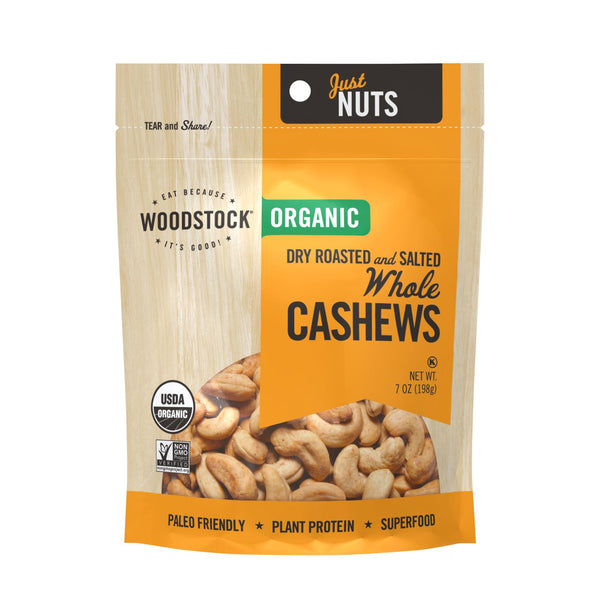 Woodstock Organic Whole Cashews, Dry Roasted and Salted - Case of 8 - 7 Ounce