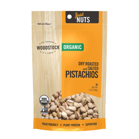 Woodstock Organic Pistachios, Dry Roasted and Salted - Case of 8 - 7 Ounce