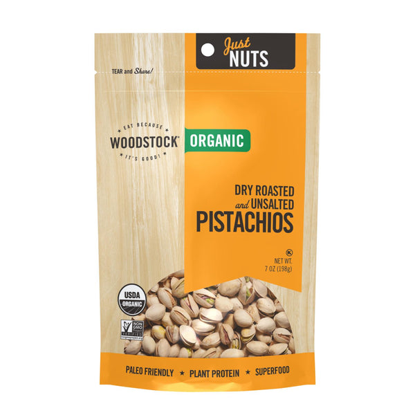 Woodstock Organic Pistachios, Dry Roasted and Unsalted - Case of 8 - 7 Ounce