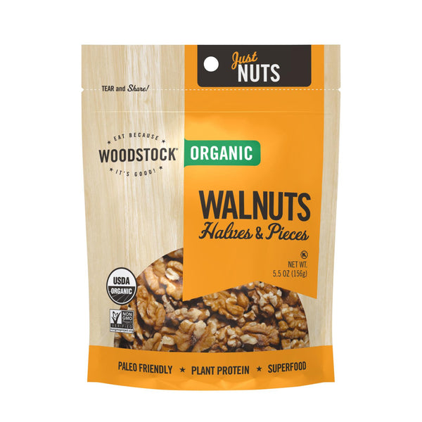 Woodstock Organic Walnuts Halves and Pieces - Case of 8 - 5.5 Ounce