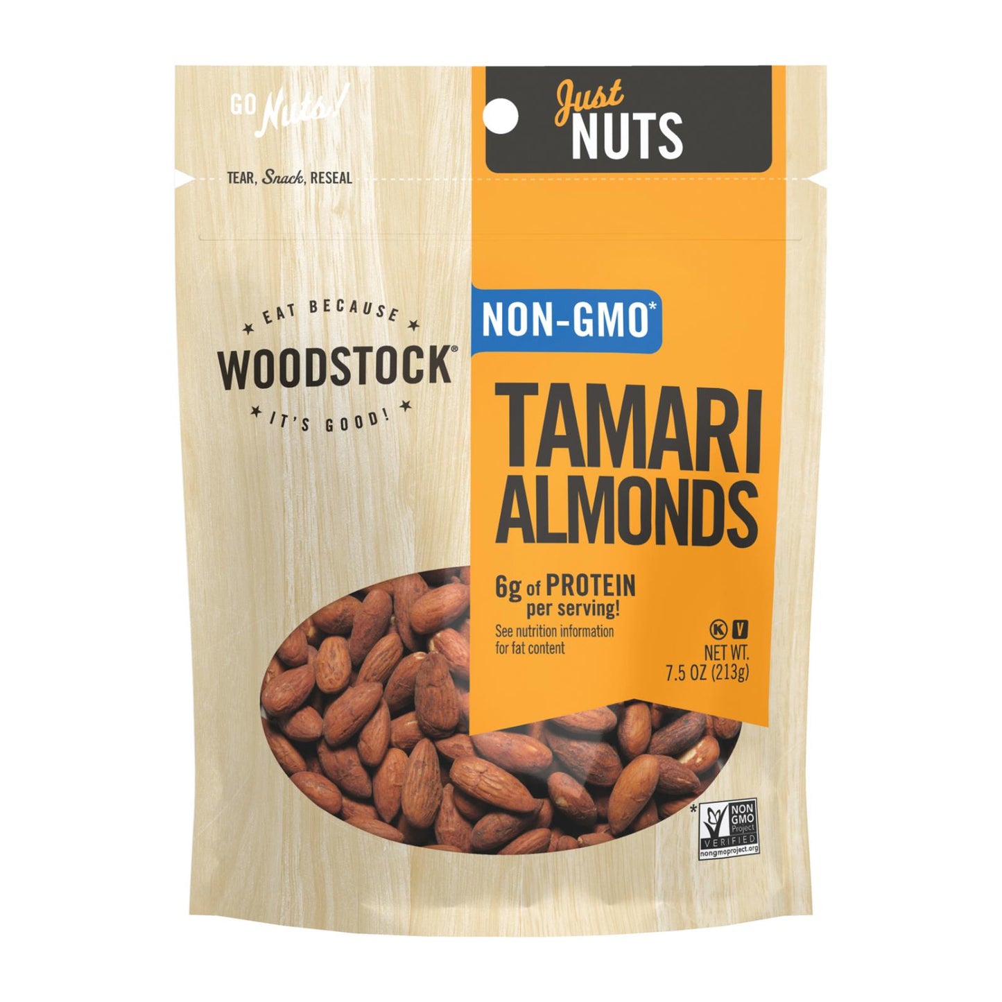 Woodstock Non-GMO Tamari Almonds - Case of 8 - 7.5 Ounce