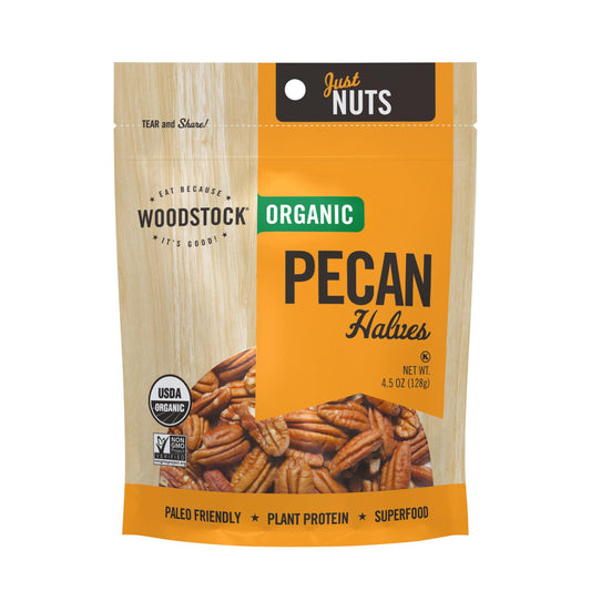 Woodstock Organic Pecan Halves - Case of 8 - 4.5 Ounce