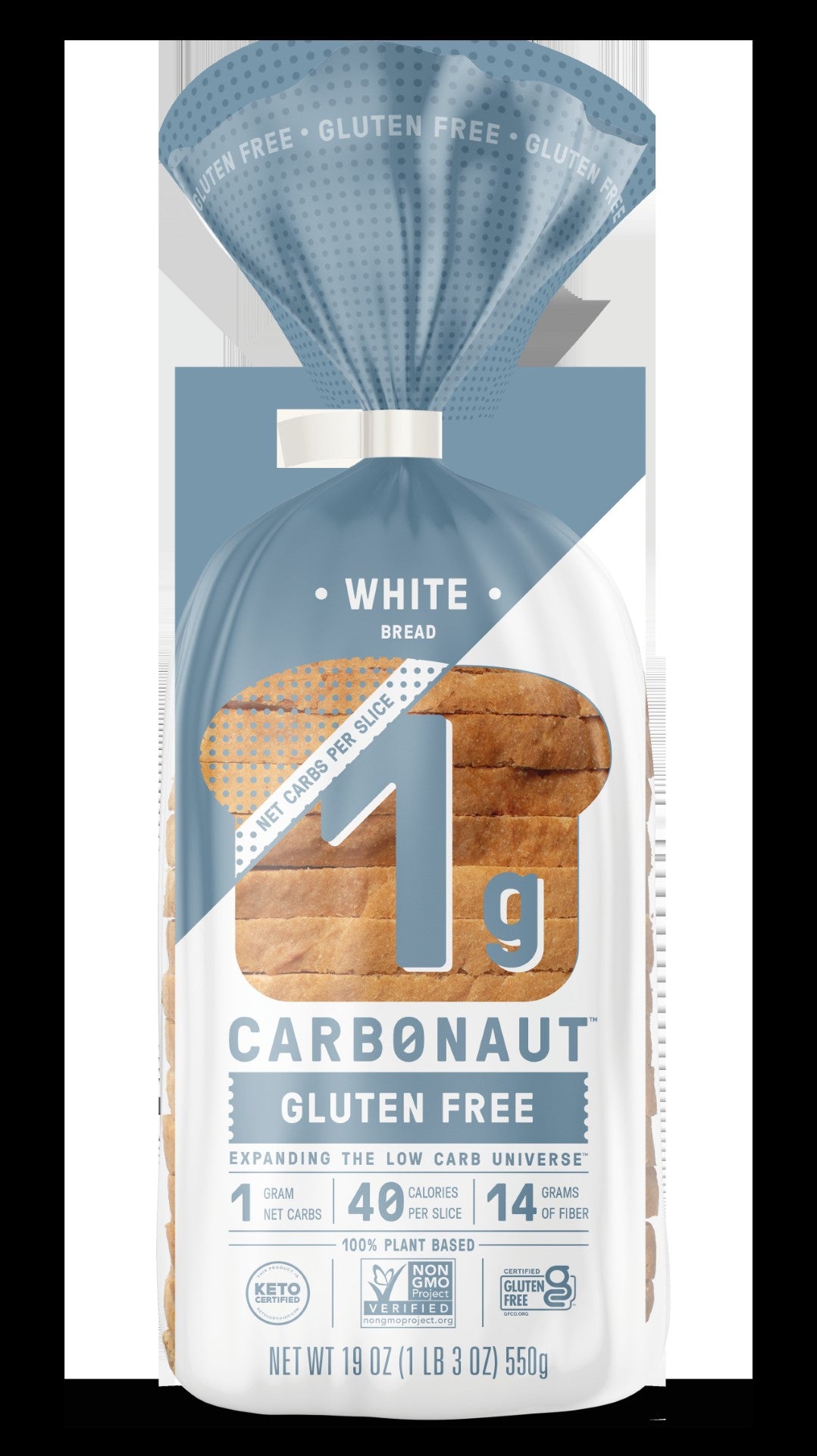 Carbonaut White Gluten Free Bread Low Carb 19 Ounce Size - 8 Per Case.