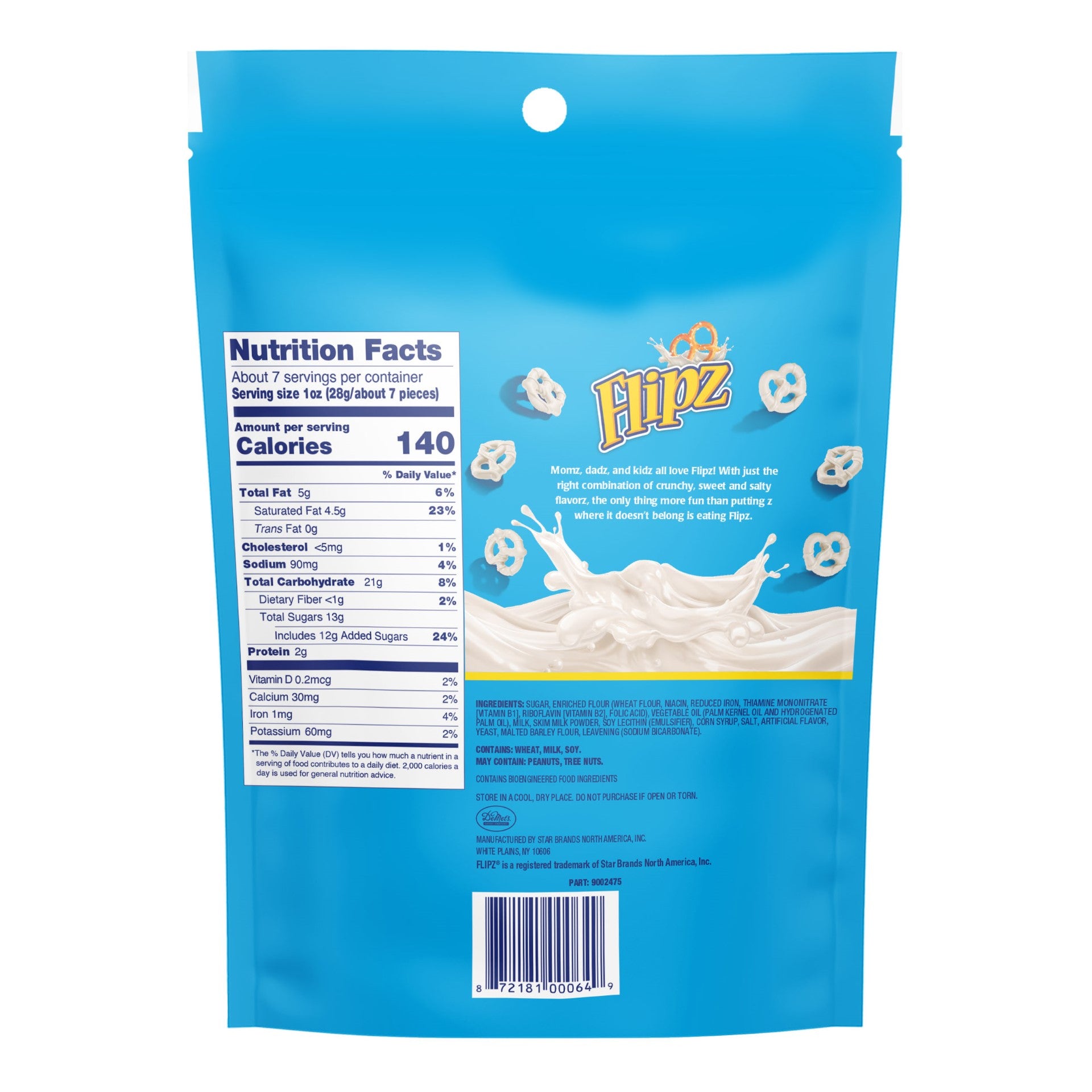 Flipz White Fudge Covered Pretzels Ina Stand Up Pouch 7.5 Ounce Size - 8 Per Case.