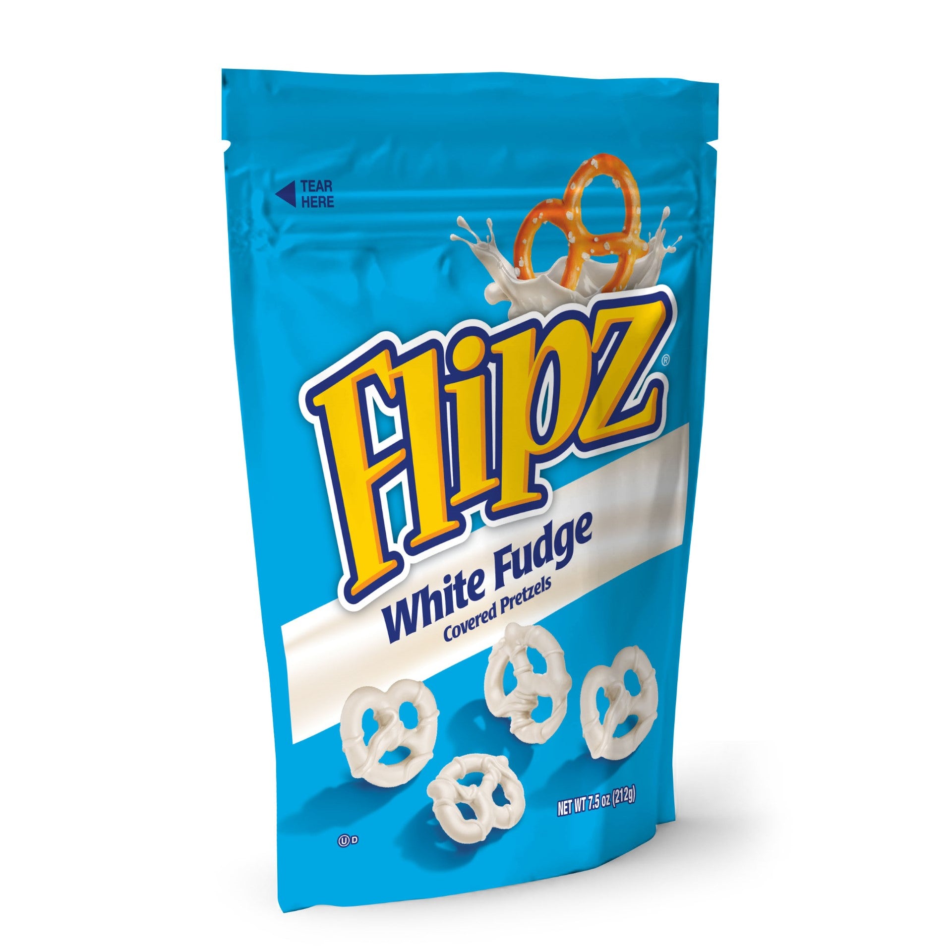 Flipz White Fudge Covered Pretzels Ina Stand Up Pouch 7.5 Ounce Size - 8 Per Case.