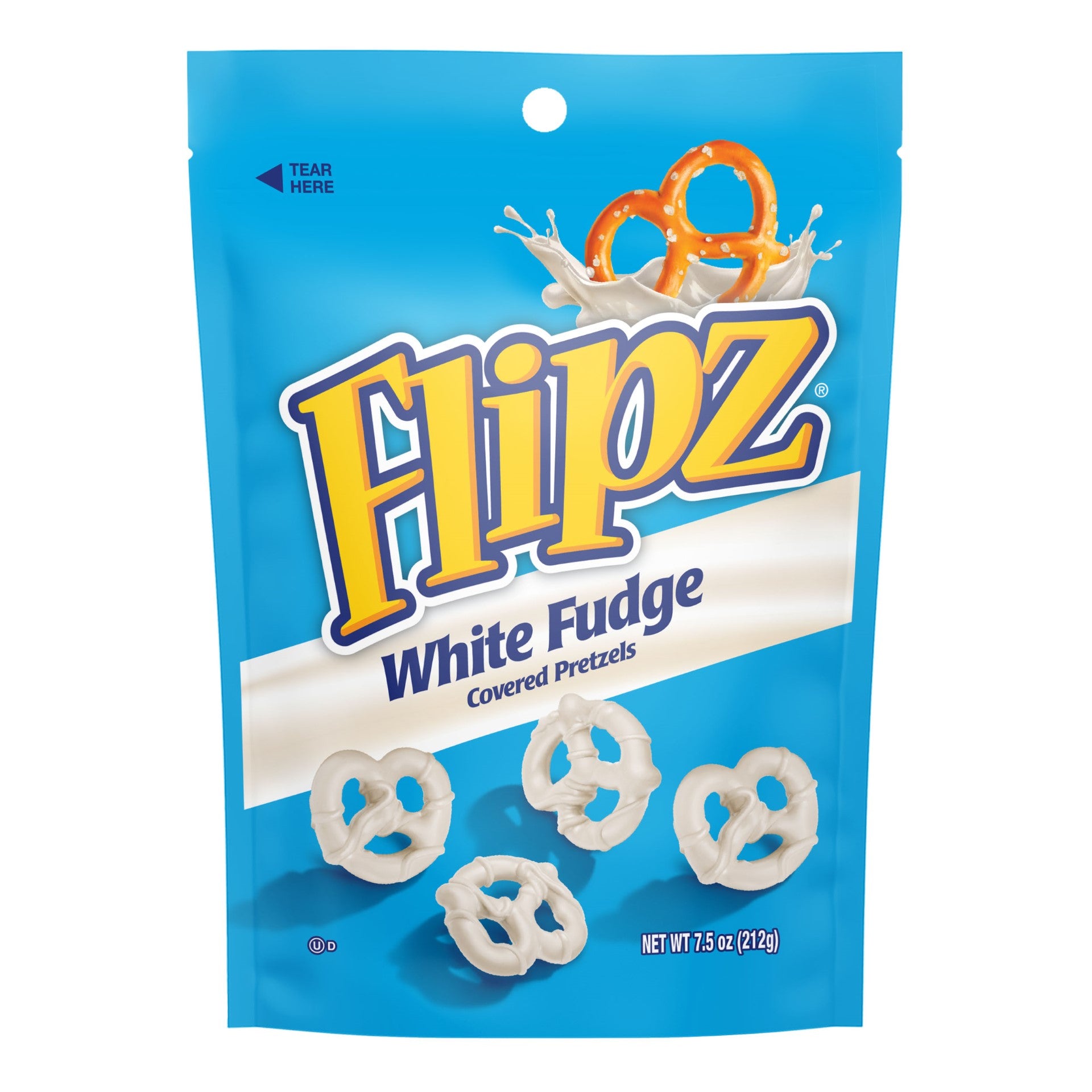 Flipz White Fudge Covered Pretzels Ina Stand Up Pouch 7.5 Ounce Size - 8 Per Case.