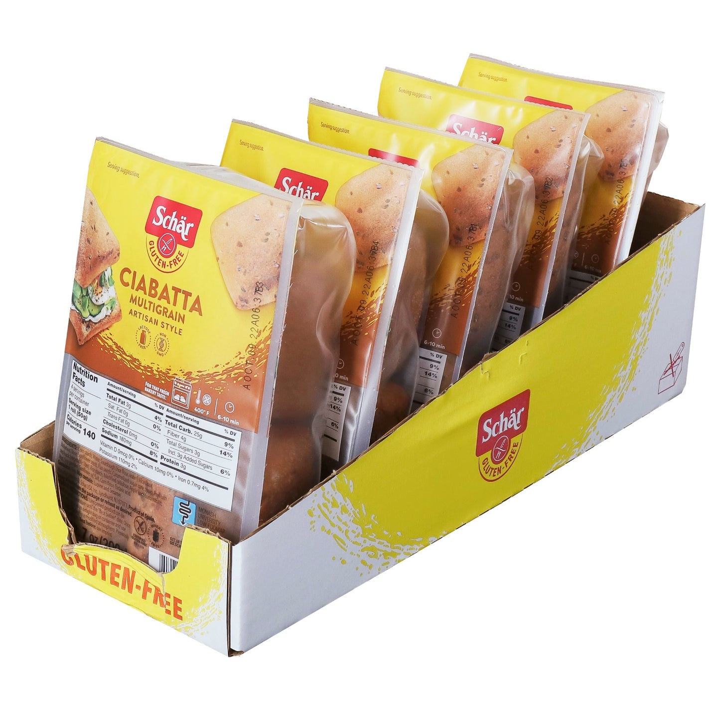 Schar Gluten Free Multigrain Ciabatta, 0.44 Pounds - 5 Per Case.