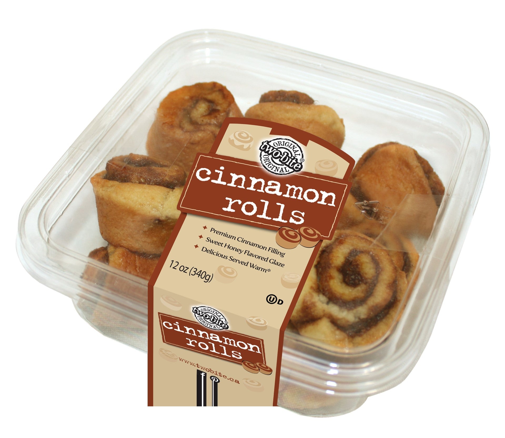 Two Bite Cinnamon Rolls Square Tub 12 Ounce Size - 24 Per Case.