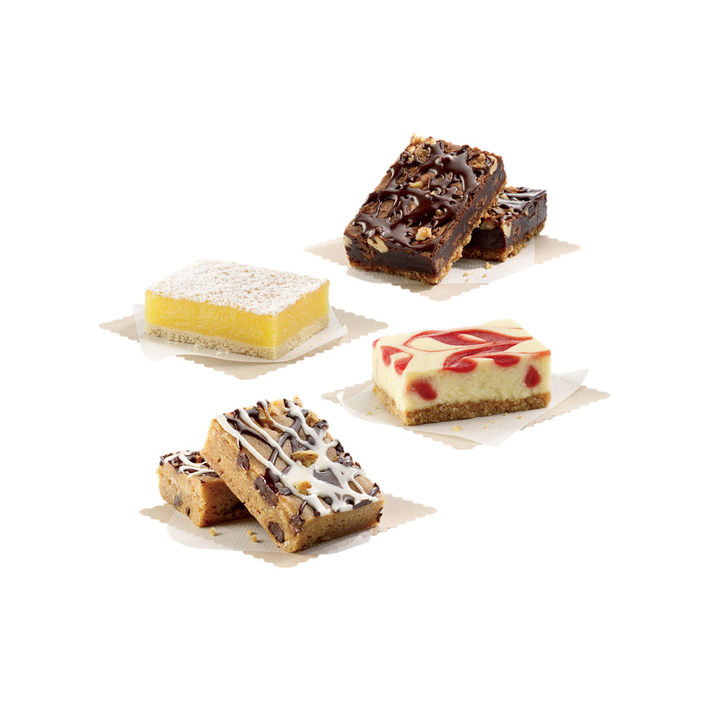 Bistro Collection Variety Pack 1 Ultimate Brownie Bar, 1 Strawberry Swirl Cheesecake Bar, 1 Lemon Lovers Bar, Blondie Bar Dessert Bar 1 Count Packs - 4 Per Case.