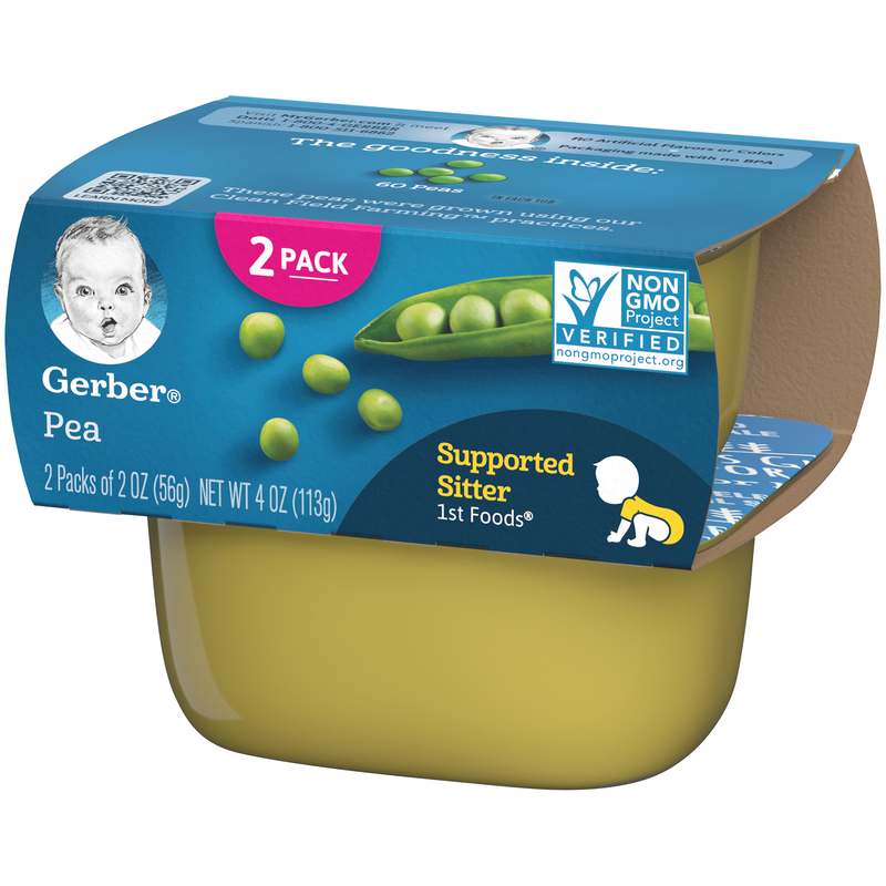 (2 Pack of 2 Oz) Gerber 1st Foods Pea Baby Food 4 Ounce Size - 8 Per Case.