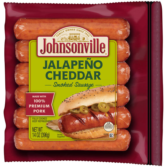 Johnsonville Cooked Jalapeno & Cheddar Cheesesmoked Pork Sausage Links Packagect 14 Ounce Size - 10 Per Case.