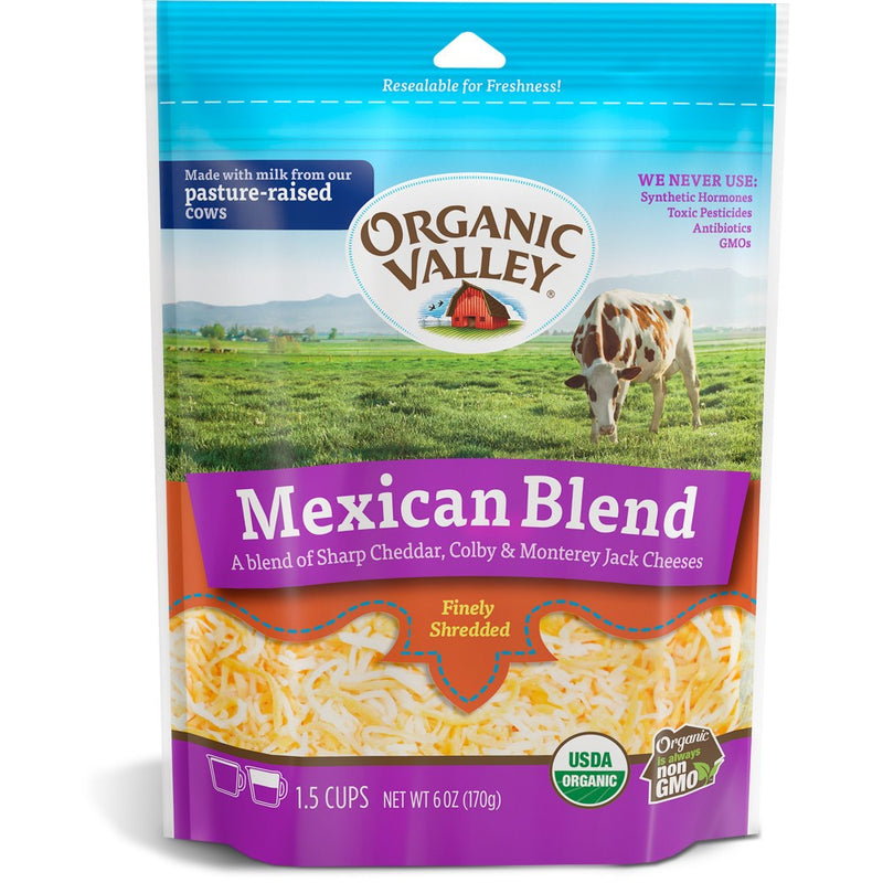 Organic Valley Cheese Organic Finely Shredded Mexican Cheese Blend 6 Ounce Size - 12 Per Case.