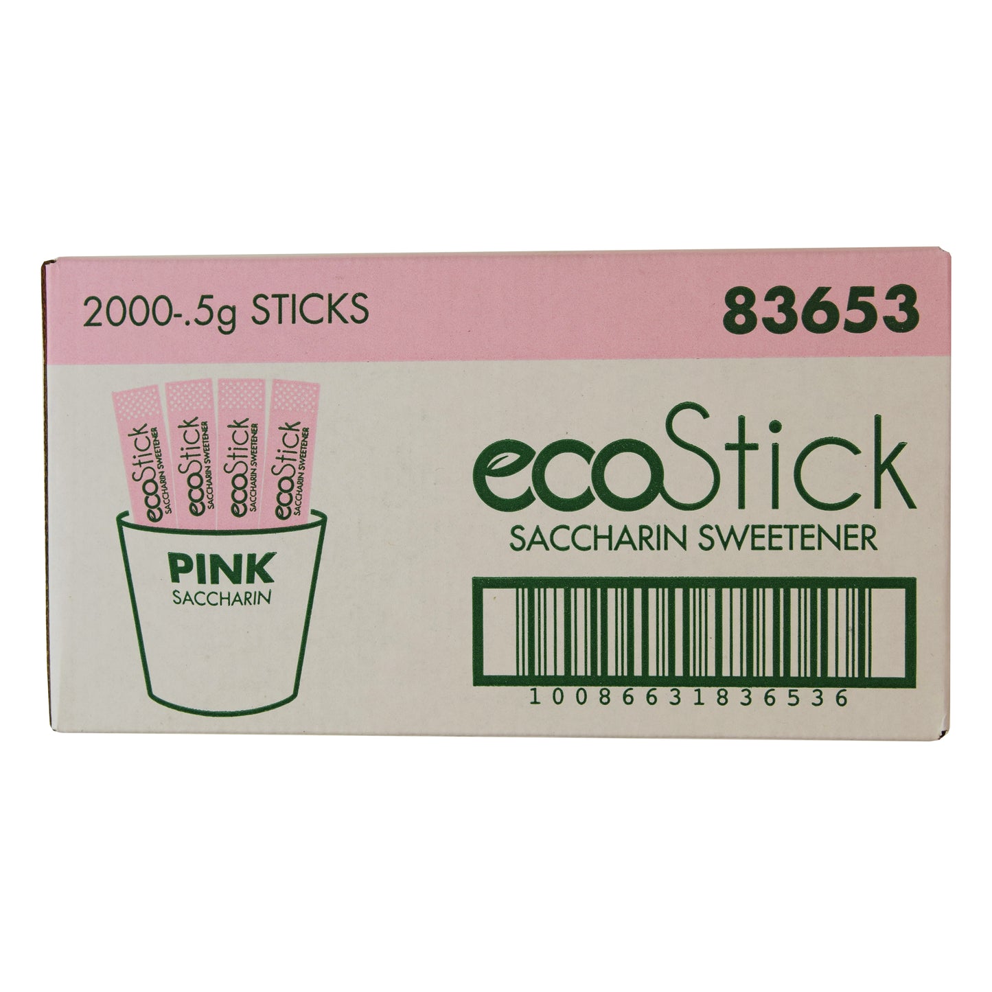 Ecostick Sugar Substitute Saccharin Pink Street 0.5 Grams Each - 2000 Per Case.