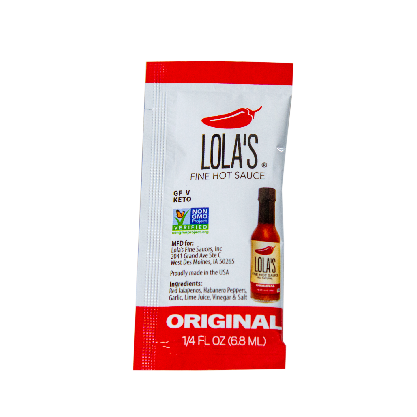 Lola's Fine Hot Sauce Hot Sauce Original Packets 200 Each - 3.13 Pound Per Case.