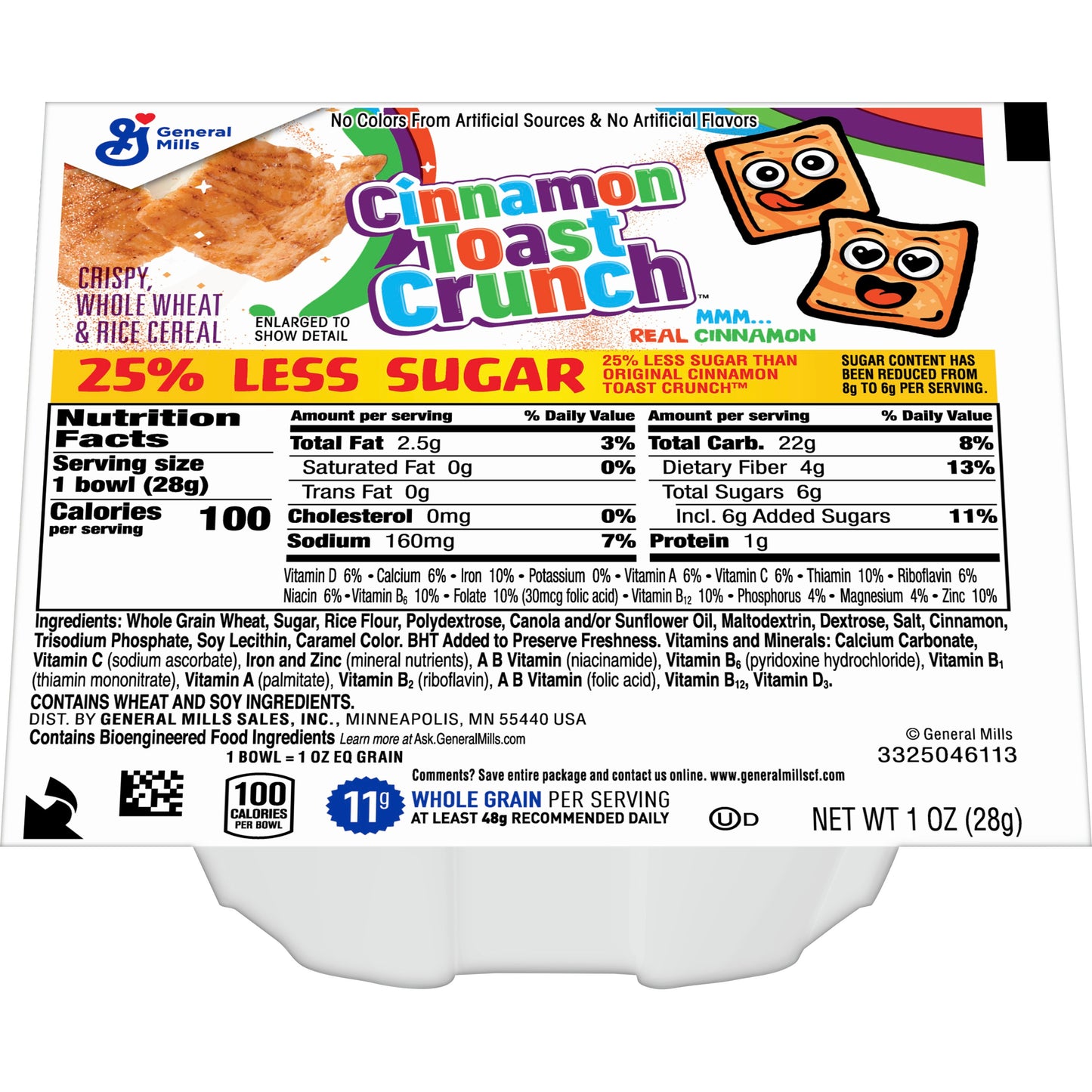 Cinnamon Toast Crunch™ Cereal Less Sugar Single Serve Bowlpak 1 Ounce Size - 96 Per Case.