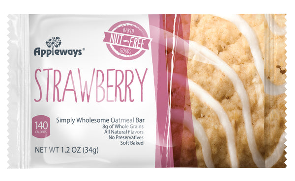 Appleways Whole Grain Soft Oatmeal Strawberry Bars Individually Wrapped 1 Count Packs - 216 Per Case.