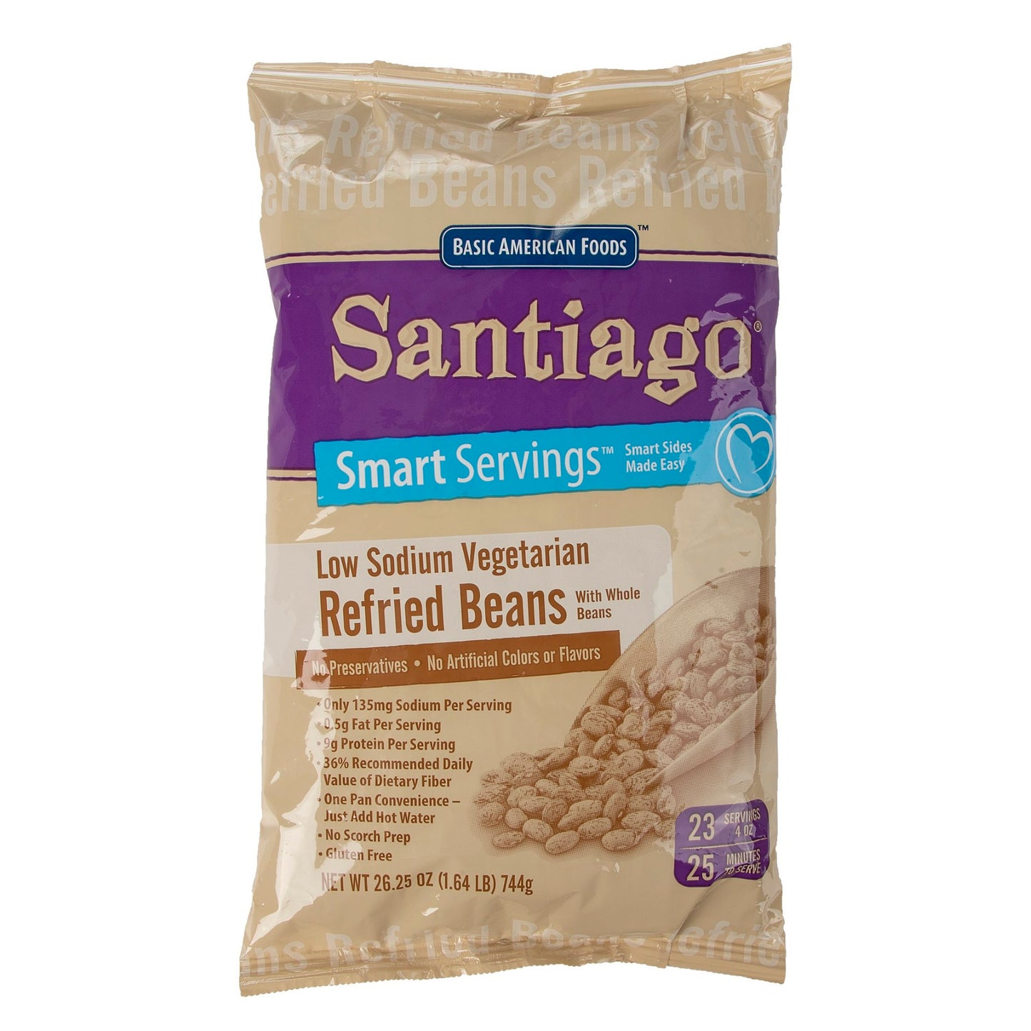 Santiago® Smart Servings™ Low Sodium Vegetarian Refried Pinto Beans Servin 26.25 Ounce Size - 6 Per Case.