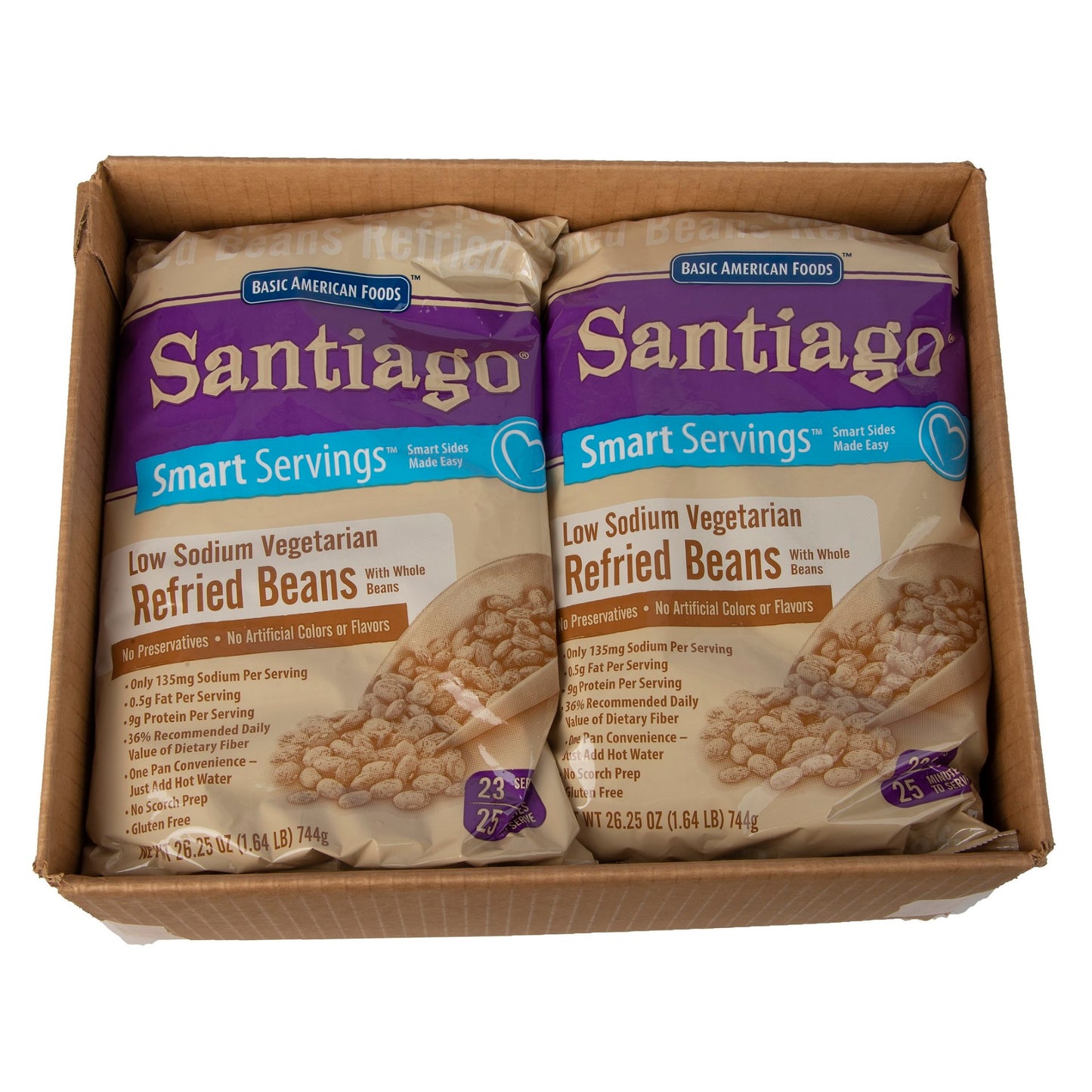 Santiago® Smart Servings™ Low Sodium Vegetarian Refried Pinto Beans Servin 26.25 Ounce Size - 6 Per Case.