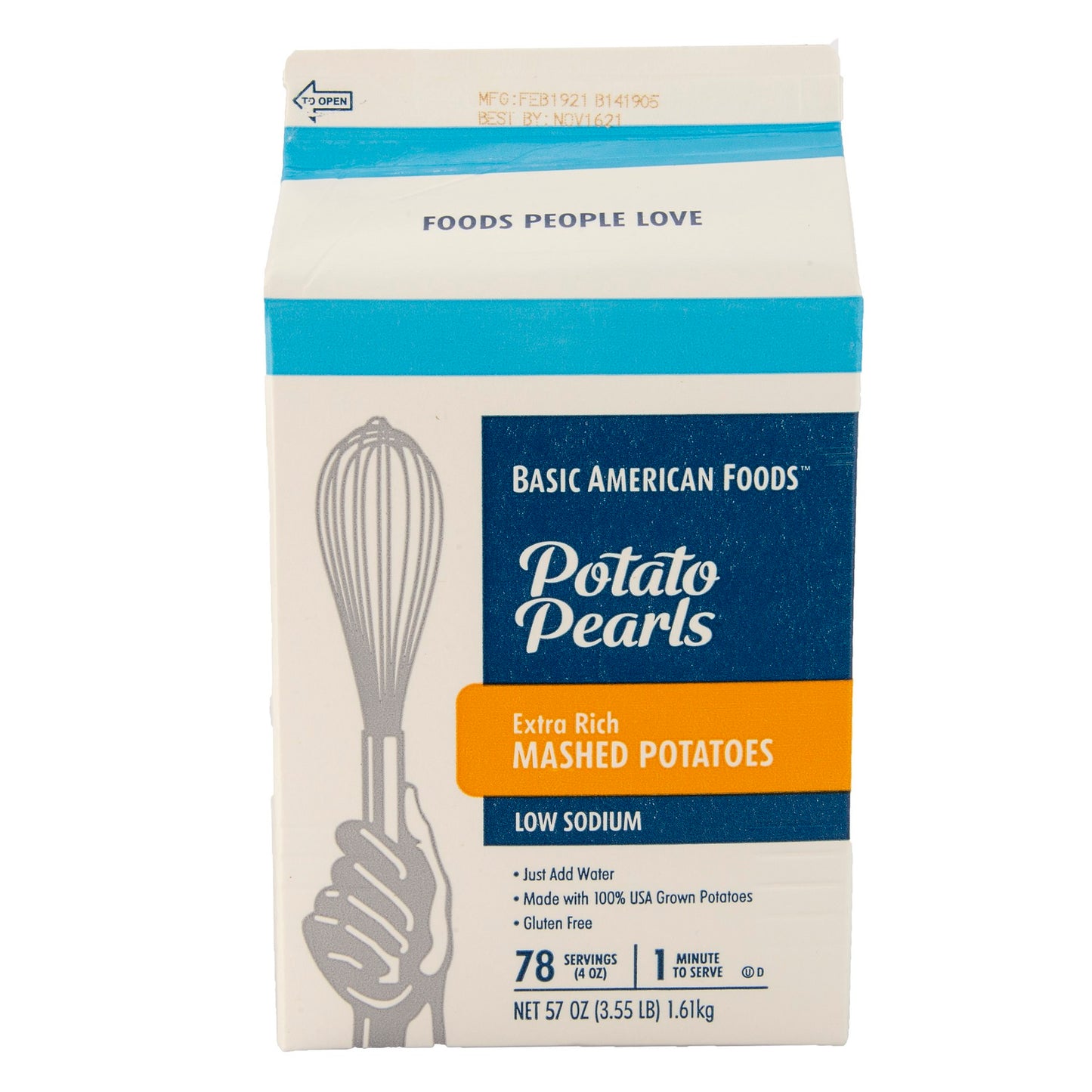 Potato Pearls® Extra Rich Mashed Potatoeslow Sodium Just Add Water 3.55 Pound Each - 6 Per Case.