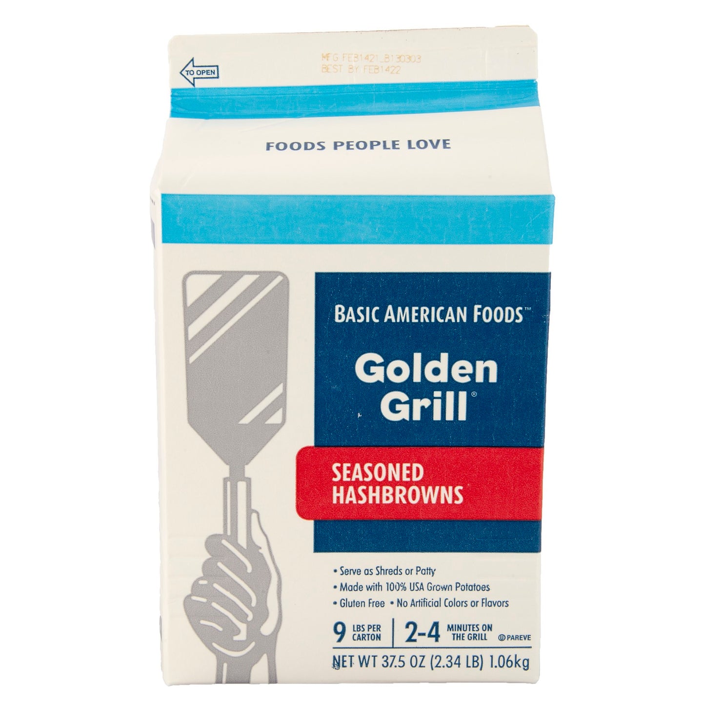 Golden Grill® Seasoned Hashbrowns Half Cup Servings Per Loose Shredor Patty 37.5 Ounce Size - 6 Per Case.