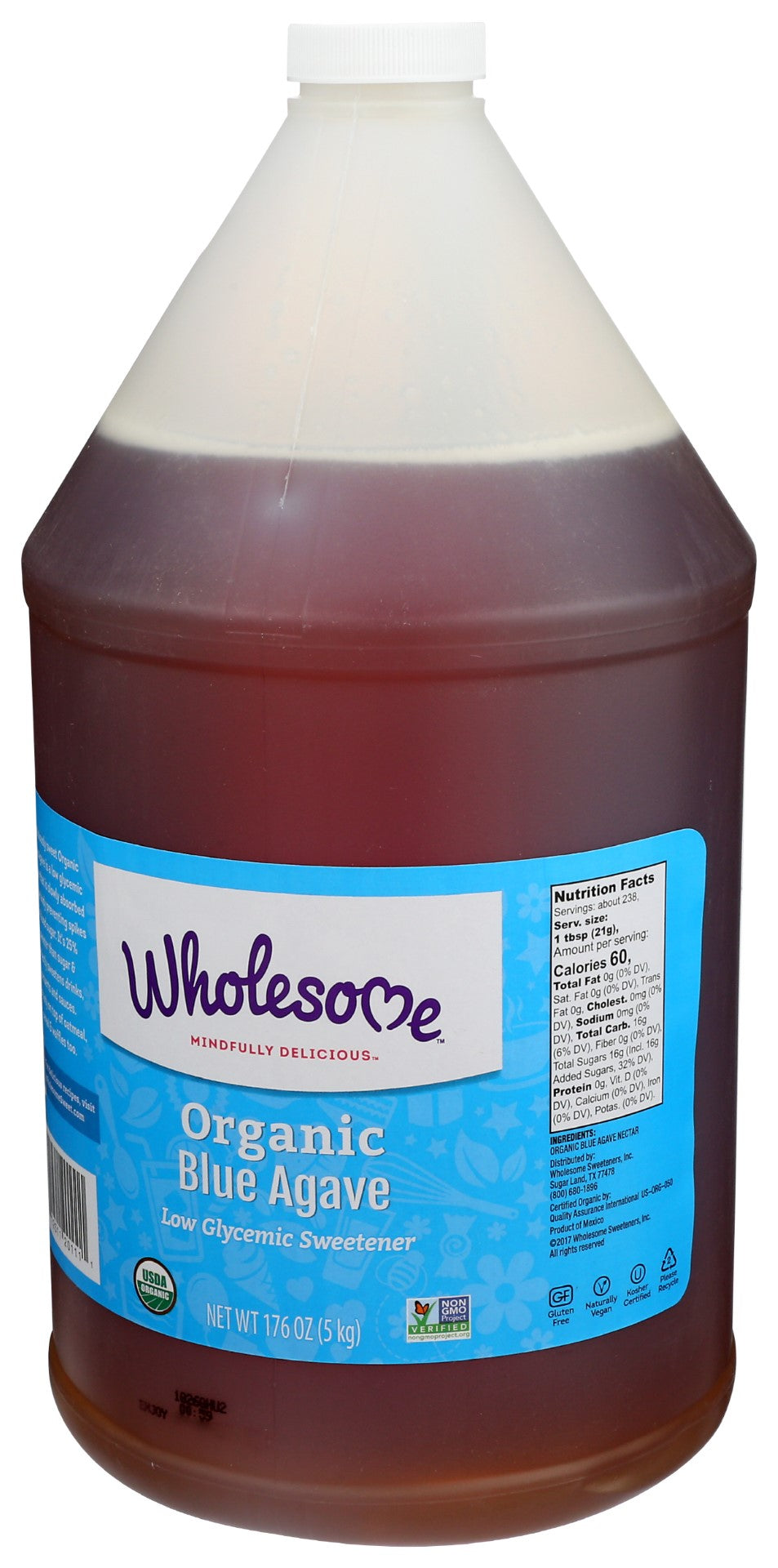 Wholesome Sweeteners Fair Trade Organic Blue Agave Jug 176 Ounce Size - 2 Per Case.