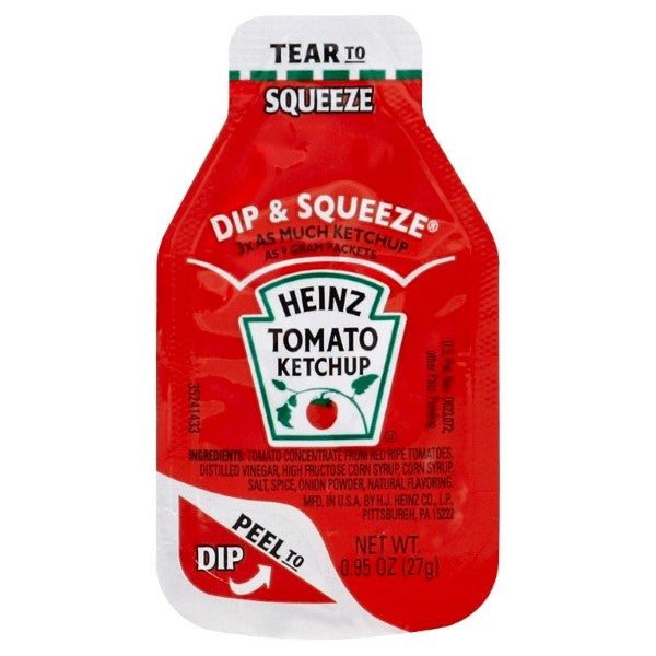 HEINZ Single Serve Ketchup DIP & SQUEEZE Packet 27 gr. Container 500)