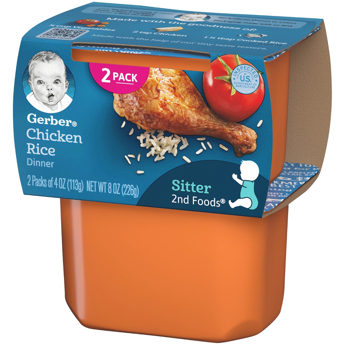 (2 pack of 4 Oz) Gerber 2nd Foods Chicken & Rice Baby Food 8 Ounce Size - 8 Per Case.