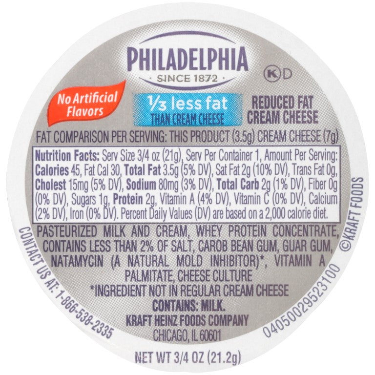 PHILADELPHIA Reduced Fat Cream Cheese Spread 0.75 Ounce Cup 100 Per Case