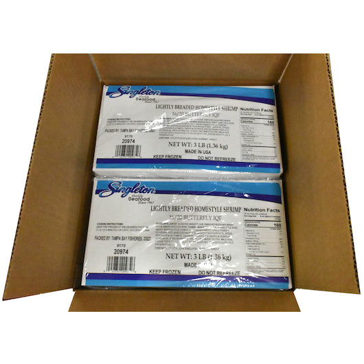 Singleton Seafood Shrimp Raw Breaded 16 2020 Butterfly Tail On, 3 Pounds - 4 Per Case